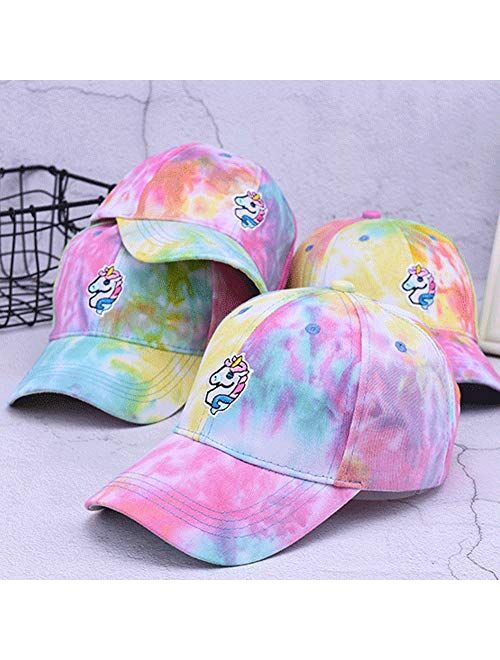 LOCOMO Women Girl Cute Unicorn Pony Baseball Cap Tie Dye Rainbow Color Trucker Hat Brim Cap