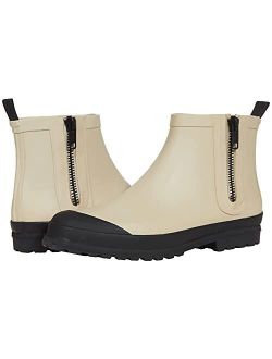 Womens Waterproof Zip-Up Lug Sole Rain Boot - Man Made Outsole, Round Toe Silhouette, and Textile Lining Footwear