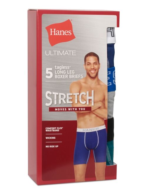 Hanes Men's 5-Pk. Ultimate® Stretch Longer Leg Boxer Briefs