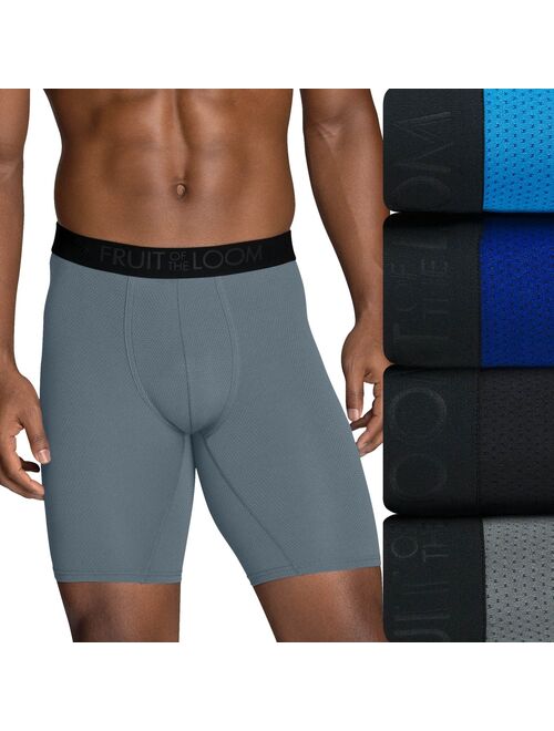Men's Fruit of the Loom® 4-pack Breathable 4-Way Stretch Micro-Mesh Long-Leg Boxer Briefs