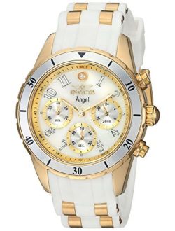Women's 24901 Angel Stainless Steel Quartz Watch with Silicone Strap, White, 20