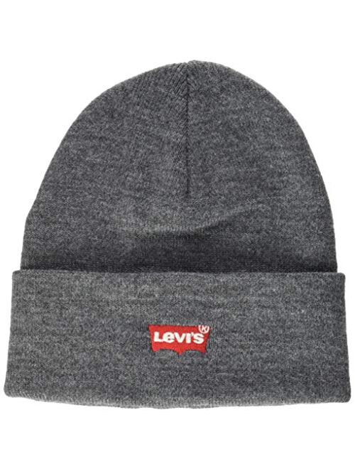Levi's Men's Red Batwing Embroidered Beanie, Grey