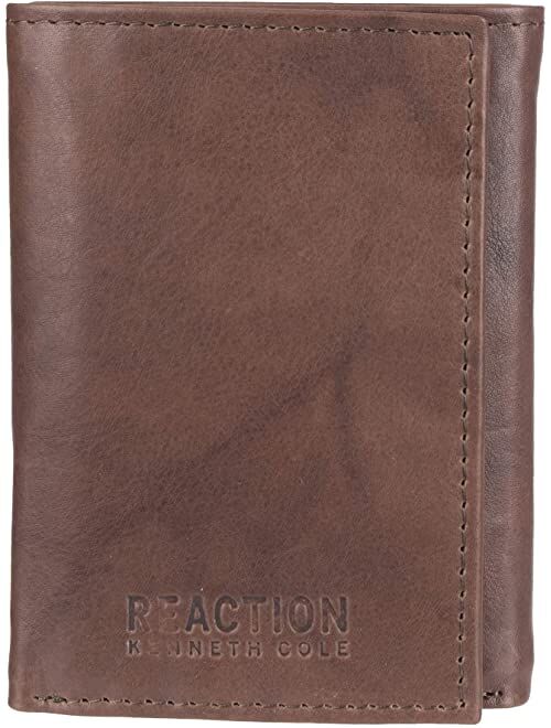 Kenneth Cole Reaction Men's RFID Leather Slim Trifold with ID Window and Card Slots, Brown, One Size