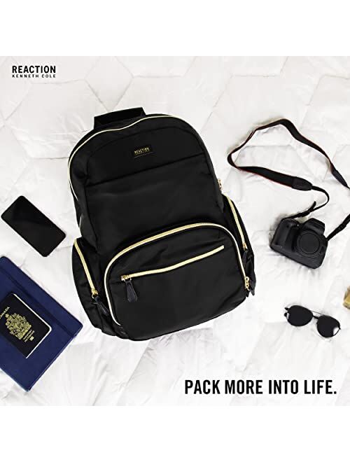 Kenneth Cole Reaction Women's Sophie Backpack Silky Nylon 15" Laptop & Tablet RFID Bookbag for School, Work, & Travel, Black, One Size