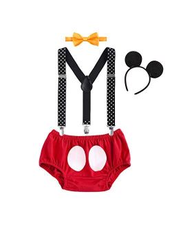 Imekis Baby Boys Half 1st 2nd Birthday Cake Smash Outfit Diaper Cover + Suspenders + Bowtie + Headband for Photo Props