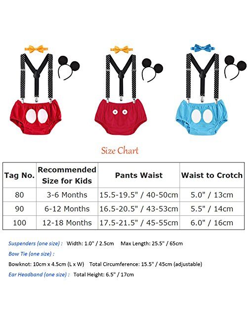 Imekis Baby Boys Half 1st 2nd Birthday Cake Smash Outfit Diaper Cover + Suspenders + Bowtie + Headband for Photo Props