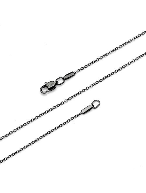 AmyRT Jewelry 1.2mm Titanium Steel Black Gold Silver Cable Chain Necklaces for Women 16 to 30 Inches