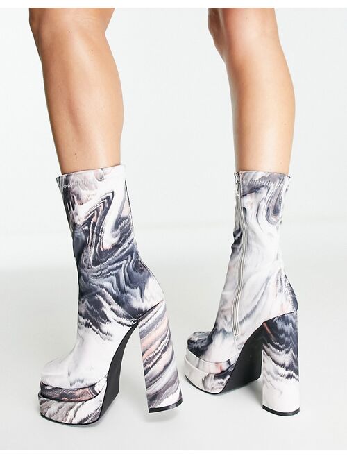 Simmi London platform heel boots in marble print