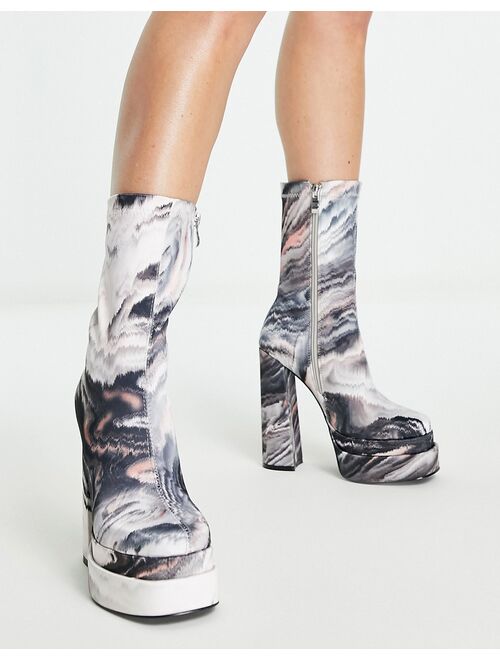 Simmi London platform heel boots in marble print