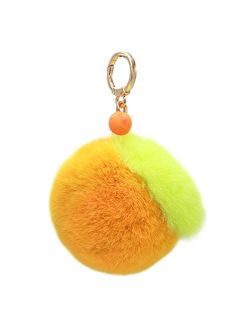Surell - Real Rex Rabbit Fur Orange Fruit Keychain - Kawaii Pom-Pom Bag Purse Clementine Food Charm - Adorable Tangerine Gold Ring Fluffy Fur Ball - Florida Fashion Gift 