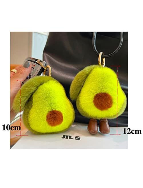JCAMZ Avocado Rabbit Fur Keychain, Fluffy Cute Fruit Keychain, Car Key Pendant Handbag Backpack Pendant Ornaments, Green and Brown