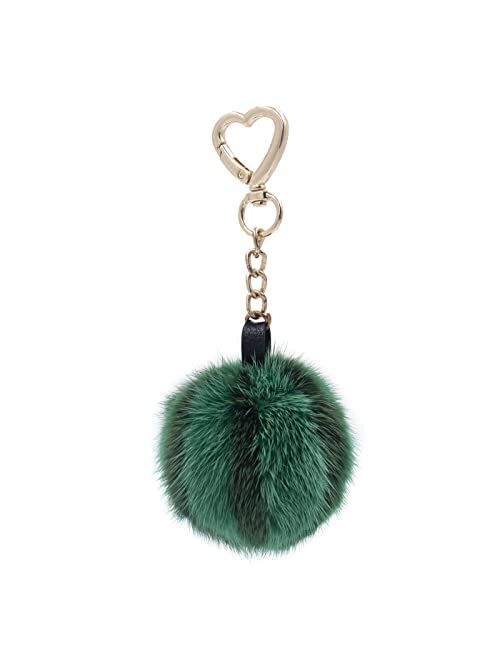 surell Real Mink Fur Watermelon Fruit Keychain - Luxury Bag Charm - Summer Fashion Accessory - Kawaii Green Fluffy Fur Ball - Plush Food Charm