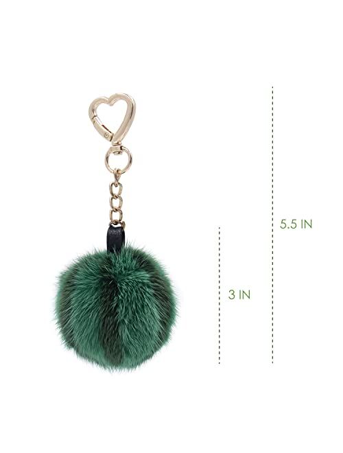 surell Real Mink Fur Watermelon Fruit Keychain - Luxury Bag Charm - Summer Fashion Accessory - Kawaii Green Fluffy Fur Ball - Plush Food Charm