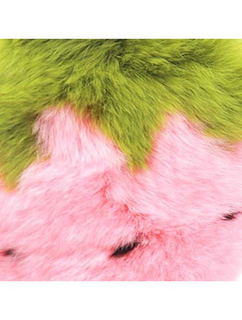 surell - Real Rex Rabbit Fur Strawberry Fruit Keychain - Kawaii Pom-Pom Bag Purse Food Charm - Adorable Straw Berry Gold Ring Fluffy Fur Ball - Fashion Gift (Pink, Green)