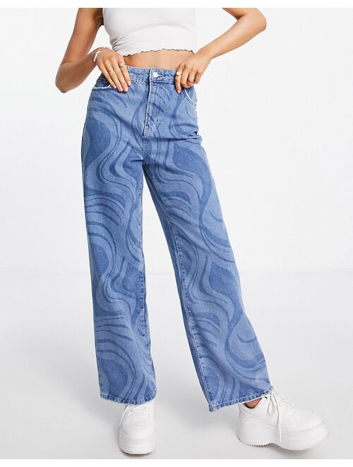 New Look wide leg dad jeans in blue marble print