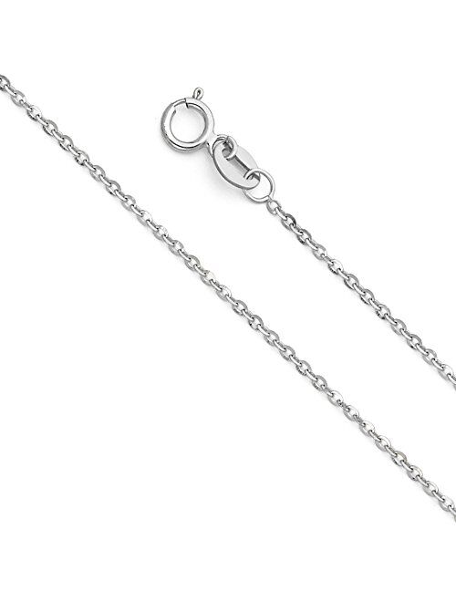 The World Jewelry Center 14k REAL Yellow OR White Gold Solid 1mm Side Diamond Cut Rolo Cable Chain Necklace with Spring Ring Clasp
