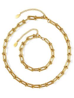 Benevolence La Paperclip Chain Necklace for Women with Paperclip Bracelet Set | Gold Chain Link Necklace Women, 14K Gold Chain Necklace and Bracelet | Chunky Gold Necklac