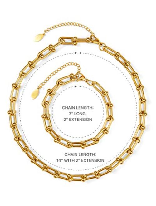 Benevolence La Paperclip Chain Necklace for Women with Paperclip Bracelet Set | Gold Chain Link Necklace Women, 14K Gold Chain Necklace and Bracelet | Chunky Gold Necklac