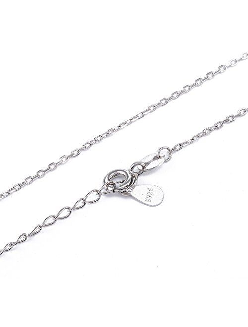 Zeonmei 925 Sterling Silver 1MM Cable Chain Necklace Spring Clasp Adjustable 15" - 18"