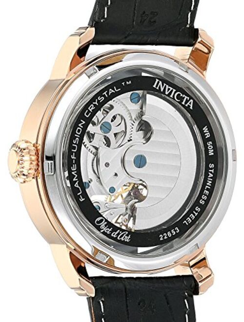 Invicta Men's 22653 Objet d'Art Stainless Steel Automatic-self-Wind Watch with Leather-Calfskin Strap, Black, 24