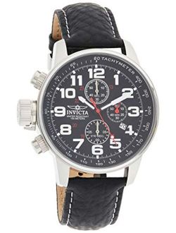 Men's 2770 Force Stainless Steel Japanese-Quartz Watch with Leather-Pig-Skin Strap, Black, 22