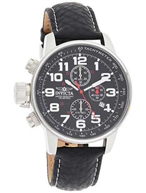 Invicta Men's 2770 Force Stainless Steel Japanese-Quartz Watch with Leather-Pig-Skin Strap, Black, 22