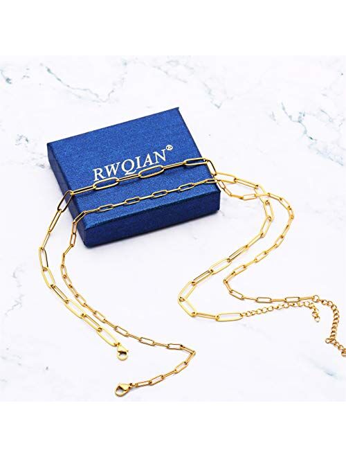 RWQIAN 18k Gold Paperclip Chain Link Necklace Dainty Paperclip Link Chain Layered Necklace Oval Link Chains Initial Necklaces Set for Women Girls
