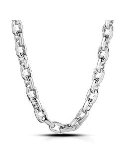 Meilanduo Solid 925 Sterling Silver 9MM Oval Link Chain Rolo Cable Two Locks Necklace T/O Clasp 22" 24" 26" 28" for Men & Women