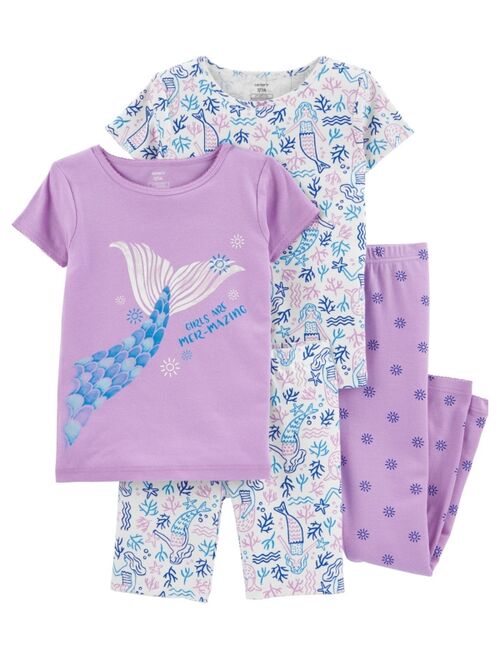 Carter's Big Girls 4-Piece Mermaid Snug Fit T-shirt, Shorts and Pajama Set