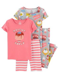 Big Girls 4-Piece Pancakes Snug Fit T-shirt, Shorts and Pajama Set