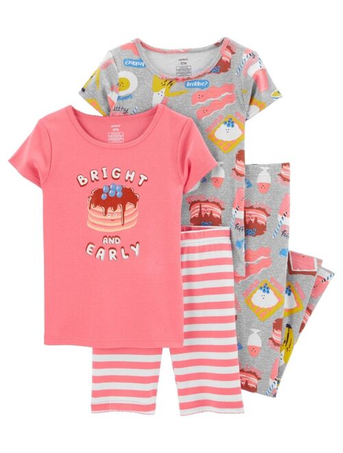 Carter's Big Girls 4-Piece Pancakes Snug Fit T-shirt, Shorts and Pajama Set