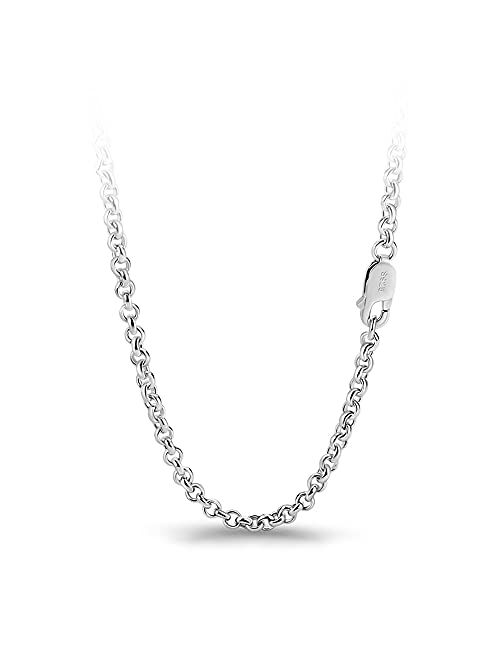 Meilanduo Solid 925 Sterling Silver 3mm Rolo Round Cable Link Chain Necklace 18, 20, 22, 24, 26, 28 Inch for Men Women
