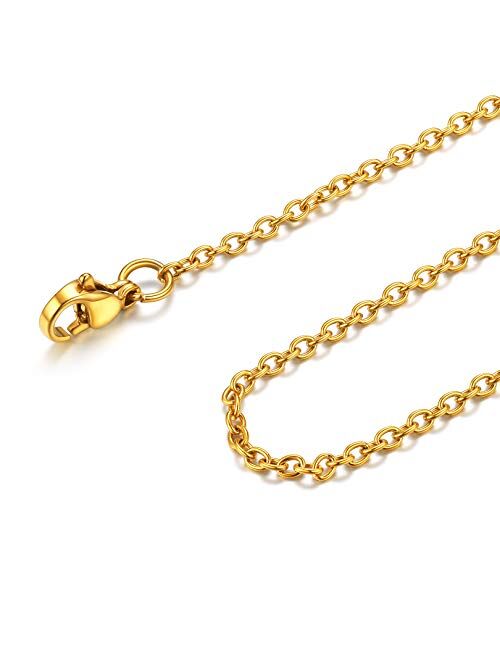 FOCALOOK Womens Mens Chain Necklaces Rolo Cable/Wheat/Box/Twisted Rope Necklace, 316L Stainless Steel/Black/18K Yellow/Rose Gold Plated, Hypoallergenic Chains for Pendant