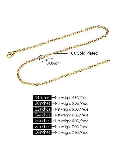 FOCALOOK Womens Mens Chain Necklaces Rolo Cable/Wheat/Box/Twisted Rope Necklace, 316L Stainless Steel/Black/18K Yellow/Rose Gold Plated, Hypoallergenic Chains for Pendant