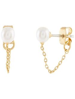Women's Freshwater Pearl Chain Stud Earrings