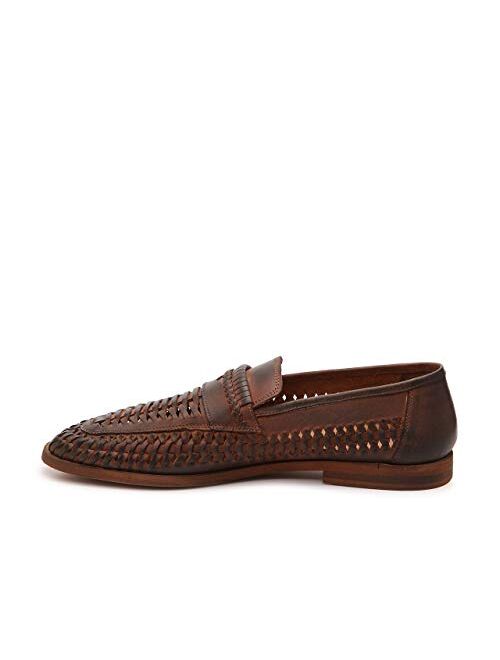 Rustic Asphalt Men's Pointy End Genuine Woven Leather Slip On Penny Loafer