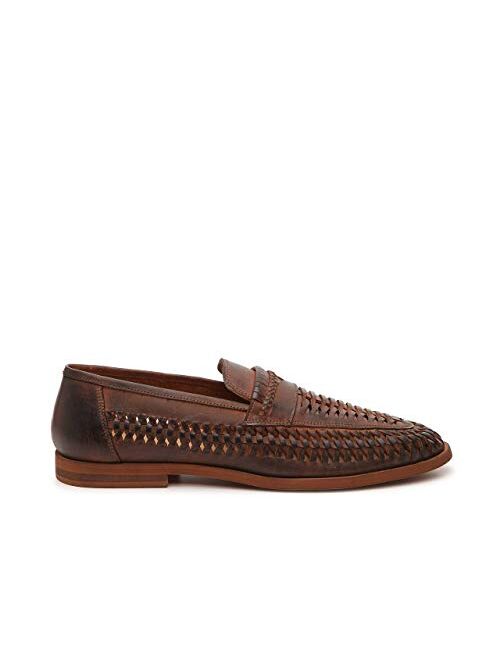 Rustic Asphalt Men's Pointy End Genuine Woven Leather Slip On Penny Loafer