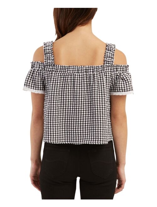 BCX Juniors' Cold-Shoulder Seersucker Top
