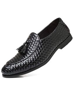 Santimon Mens Loafers Tassel Fringe Woven Slip On Driving Wedding Prom Shoes Comfortable Casual Moccasins
