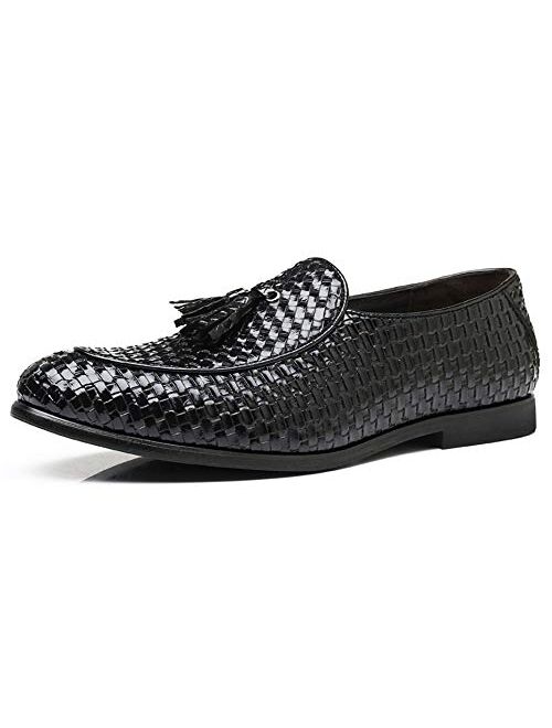 Santimon Mens Loafers Tassel Fringe Woven Slip On Driving Wedding Prom Shoes Comfortable Casual Moccasins