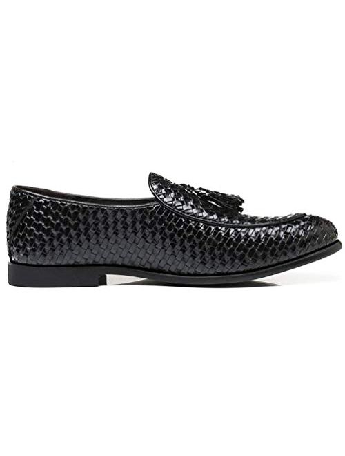 Santimon Mens Loafers Tassel Fringe Woven Slip On Driving Wedding Prom Shoes Comfortable Casual Moccasins