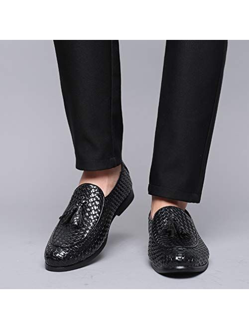 Santimon Mens Loafers Tassel Fringe Woven Slip On Driving Wedding Prom Shoes Comfortable Casual Moccasins