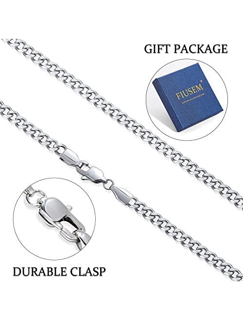 Fiusem Silver Colored Chains for Men, 5mm Mens Necklaces Cuban Link Chain Necklace for Men and Women, Stainless Steel Mens Chain 16, 18, 20, 22, 24, 26, 28 Inch