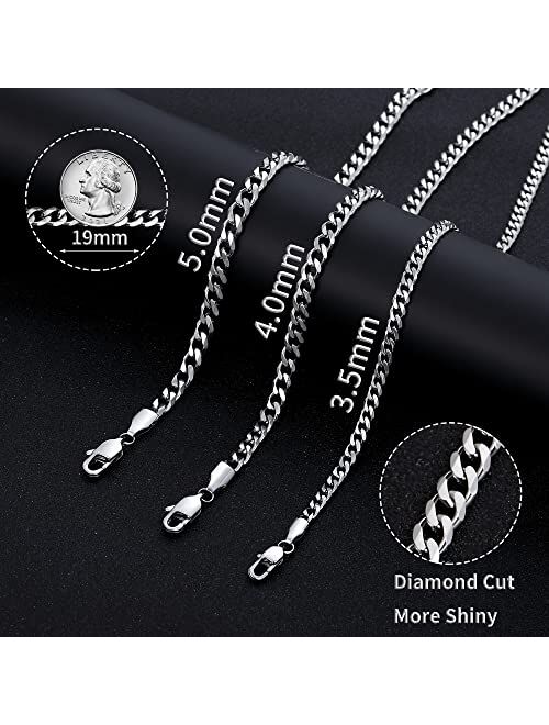 Fiusem Silver Colored Chains for Men, 5mm Mens Necklaces Cuban Link Chain Necklace for Men and Women, Stainless Steel Mens Chain 16, 18, 20, 22, 24, 26, 28 Inch
