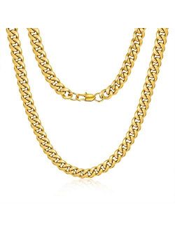 Jewlpire Diamond Cut Miami Mens Cuban Link Chain Necklace, Gold Chain | Silver Chain for Men Boys Women, Hip-Hop & Cool Style, 316L Stainless Steel/18K Gold Plated, 4/6/1