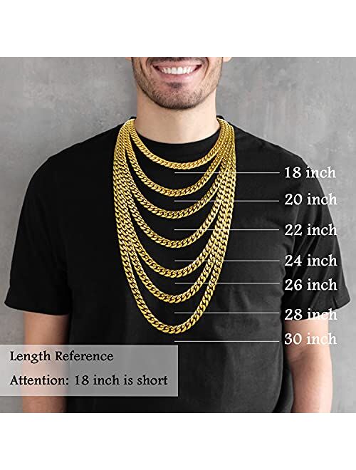 Jewlpire Diamond Cut Miami Mens Cuban Link Chain Necklace, Gold Chain | Silver Chain for Men Boys Women, Hip-Hop & Cool Style, 316L Stainless Steel/18K Gold Plated, 4/6/1