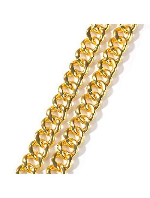 Wealthmao 13mm Cuban Link Chain for Mens Women Heavy Strong Necklaces Chain Iced Out Miami Curb Chain Bling Bling Hip Hop Necklace Chain Silver/Rose Gold/Gold Plated Rhin