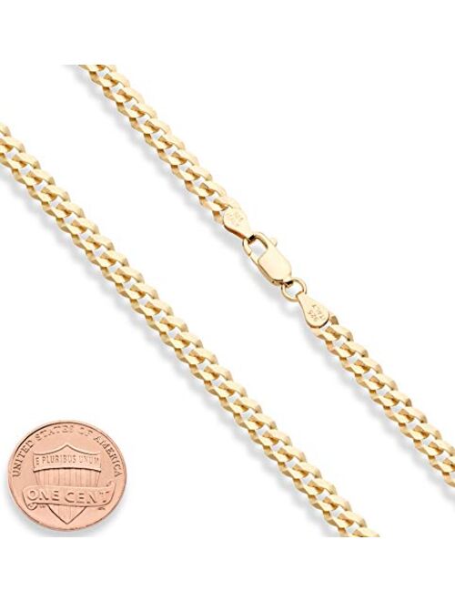 MiaBella Solid 18K Gold Over Sterling Silver Italian 5mm Diamond-Cut Cuban Link Curb Chain Necklace for Women Men, 925 Sterling Silver Made in Italy