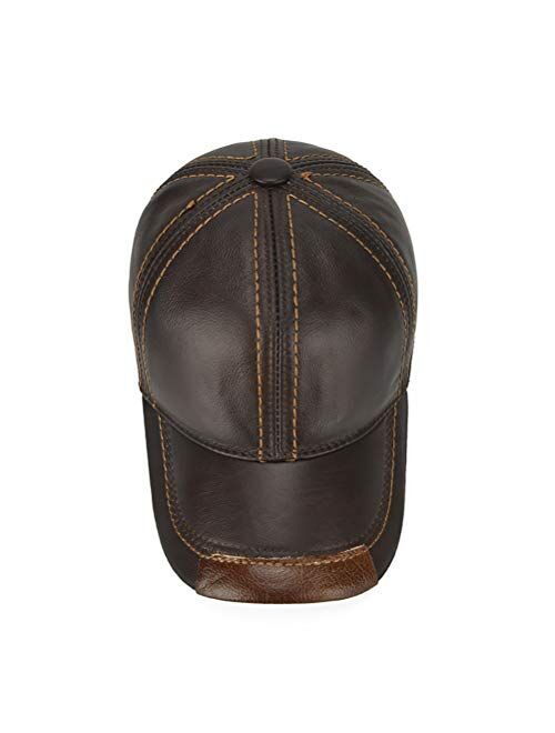 Gudessly Adjustable Men's Genuine Cowhide Leather Baseball Cap for Fall Winter Outdoor Sports Hat
