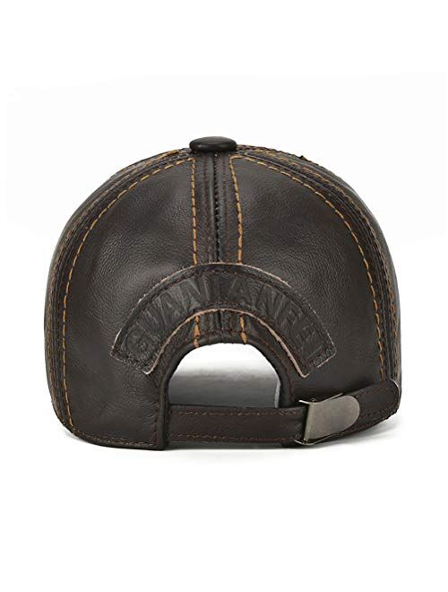 Gudessly Adjustable Men's Genuine Cowhide Leather Baseball Cap for Fall Winter Outdoor Sports Hat